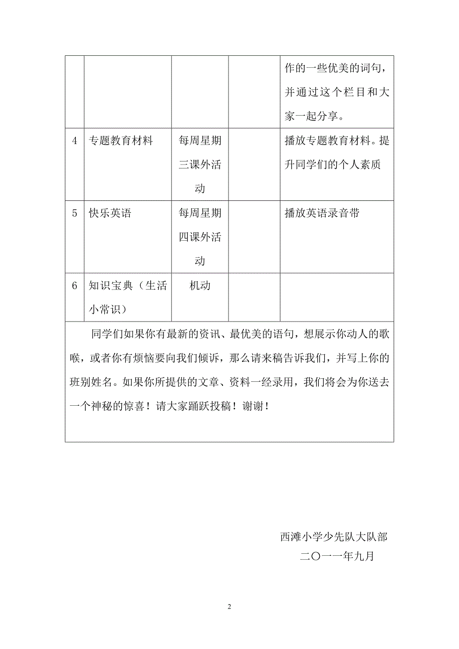 西滩小学红领巾广播站栏目一览表_第2页