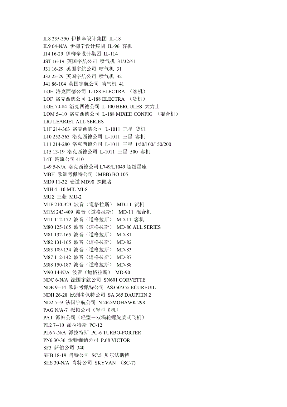 机型代码 座位数 制造商和飞机类型.doc_第4页