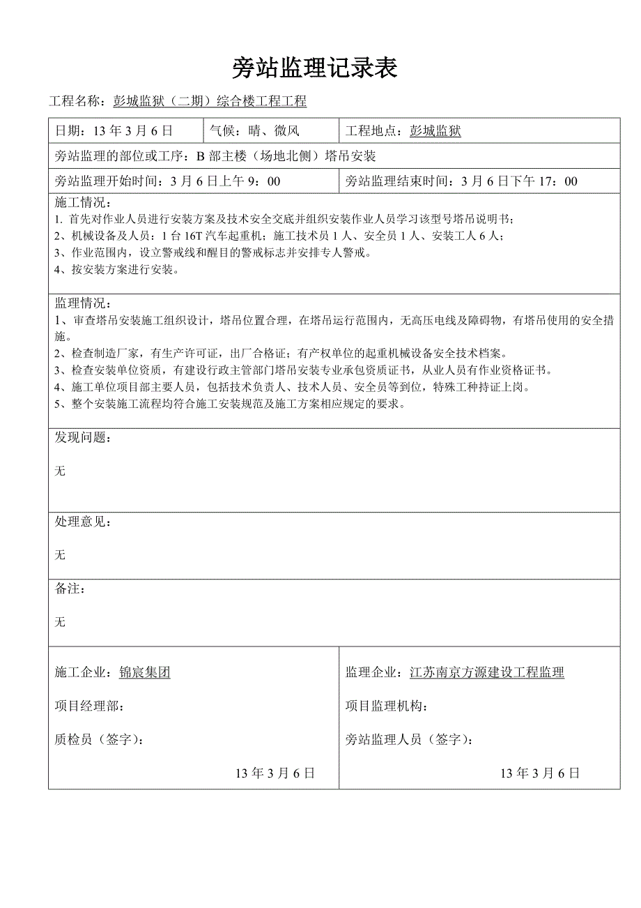 塔吊安装旁站监理旁站记录表2优质资料_第3页