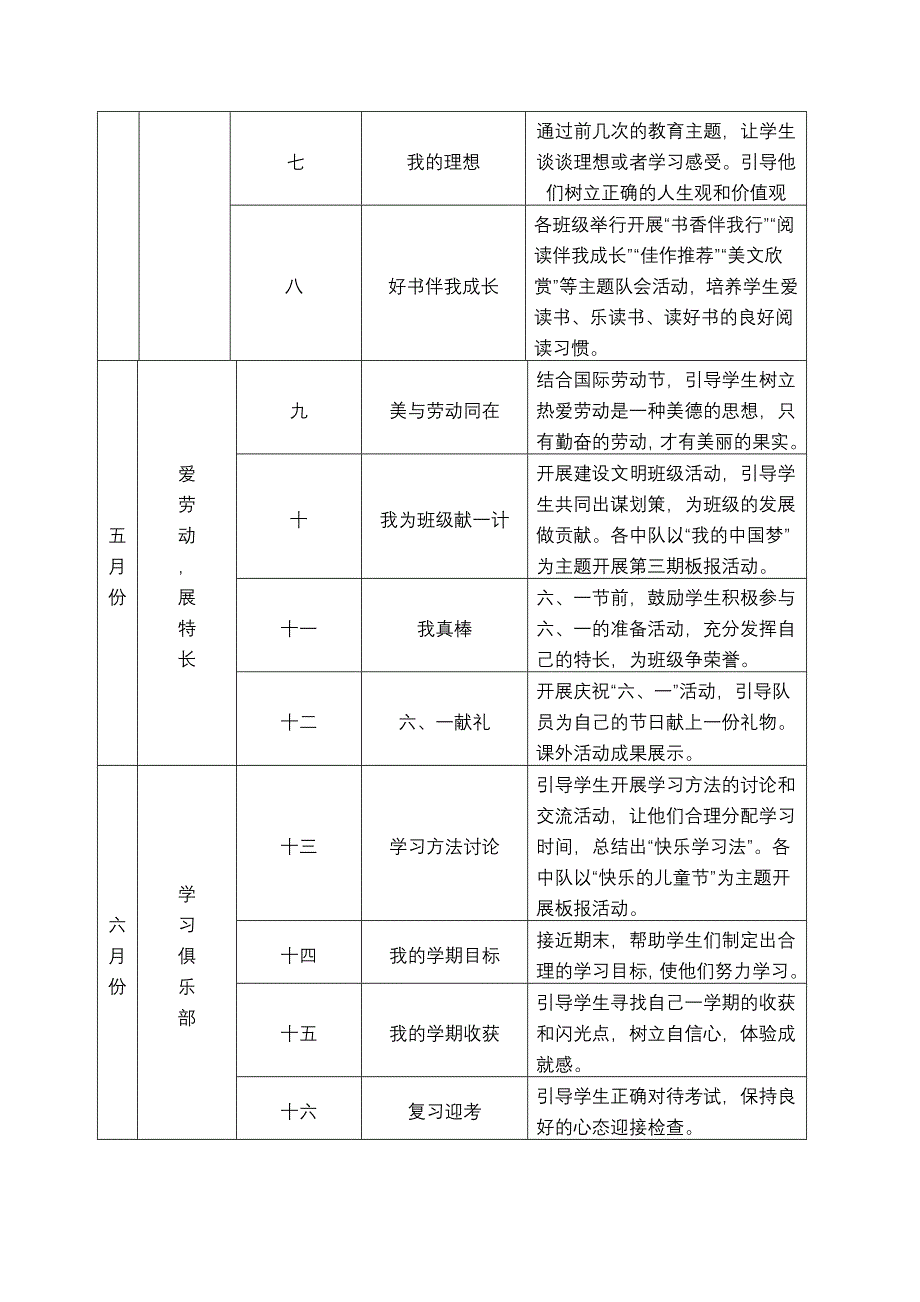 少先队周主题教育活动计划表_第2页