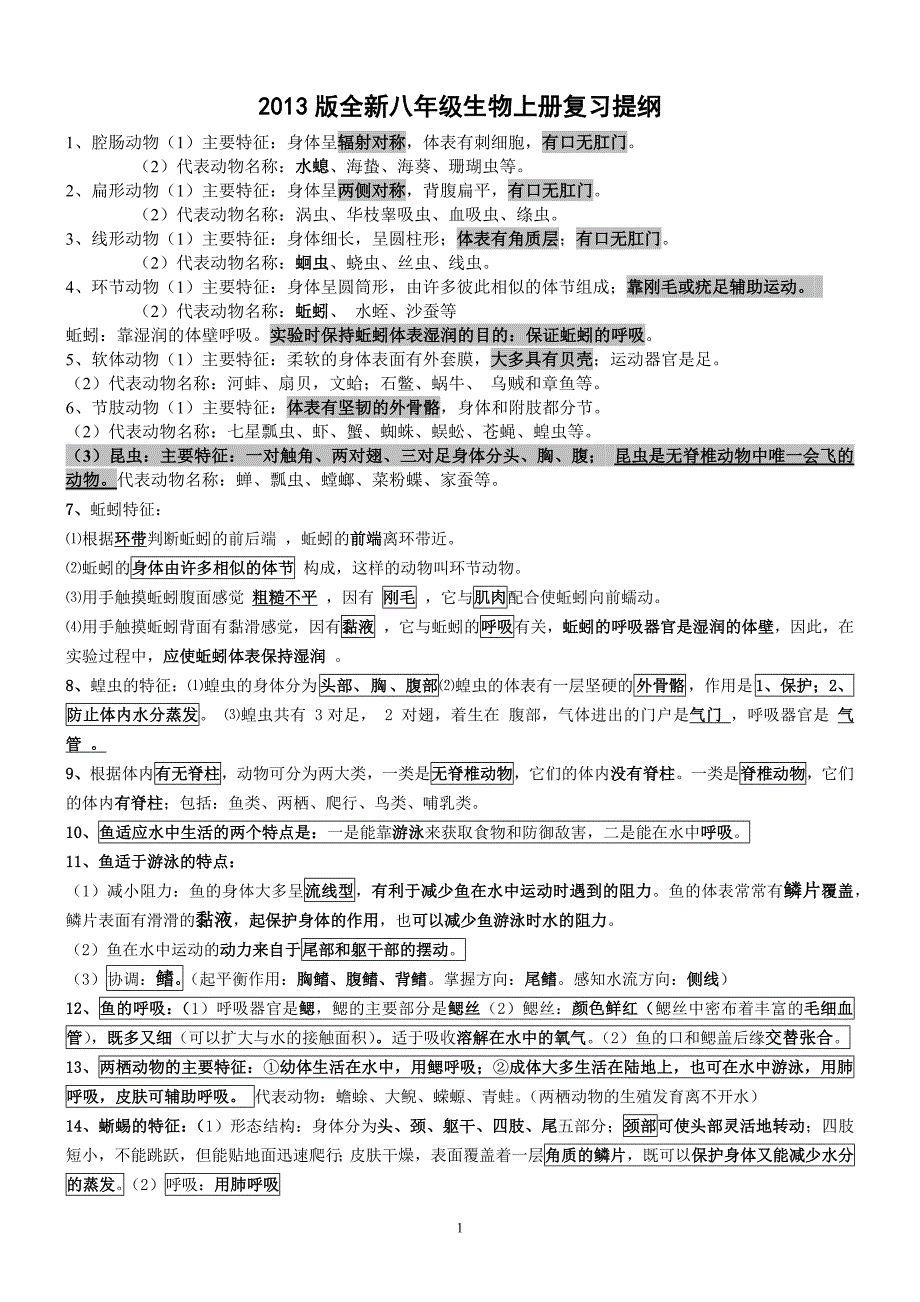 新人教版八年级上册生物复习提纲-_第1页