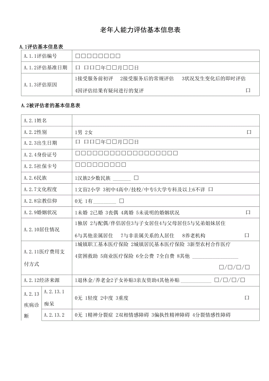 养老院老年人入住评估表,敬老院养老院老年人能力评估基本信息表,医养康养养老院老年人能力评估信息表_第1页
