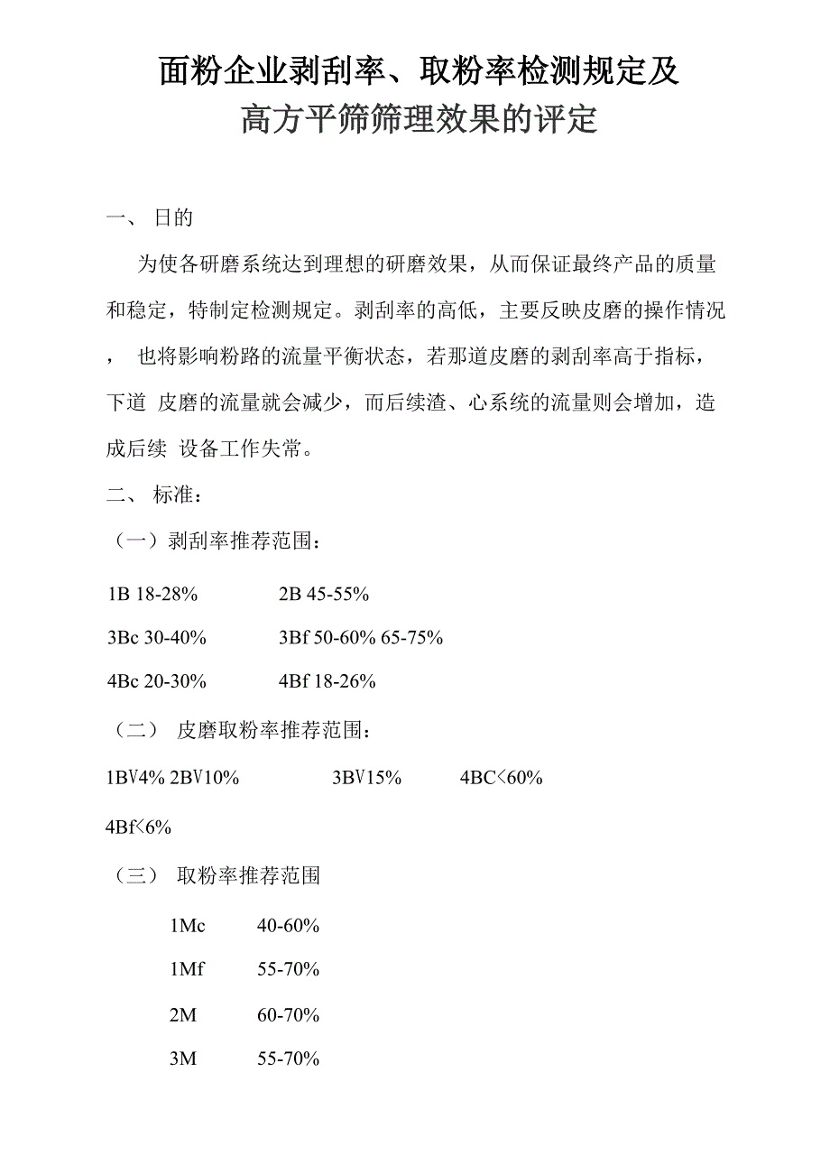 面粉企业剥刮率、取粉率检测规定及高方平筛筛理效果的评定_第1页