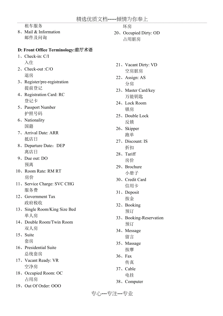 酒店英语术语与缩写_第2页