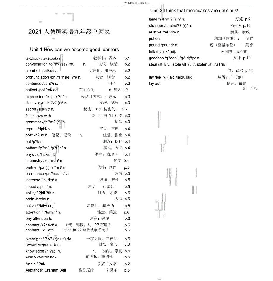 2019人教版九年级英语全册单词表_第1页