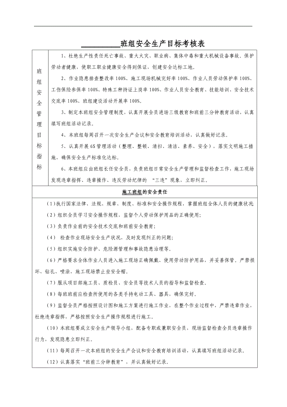 班组安全生产目标考核表.doc_第1页