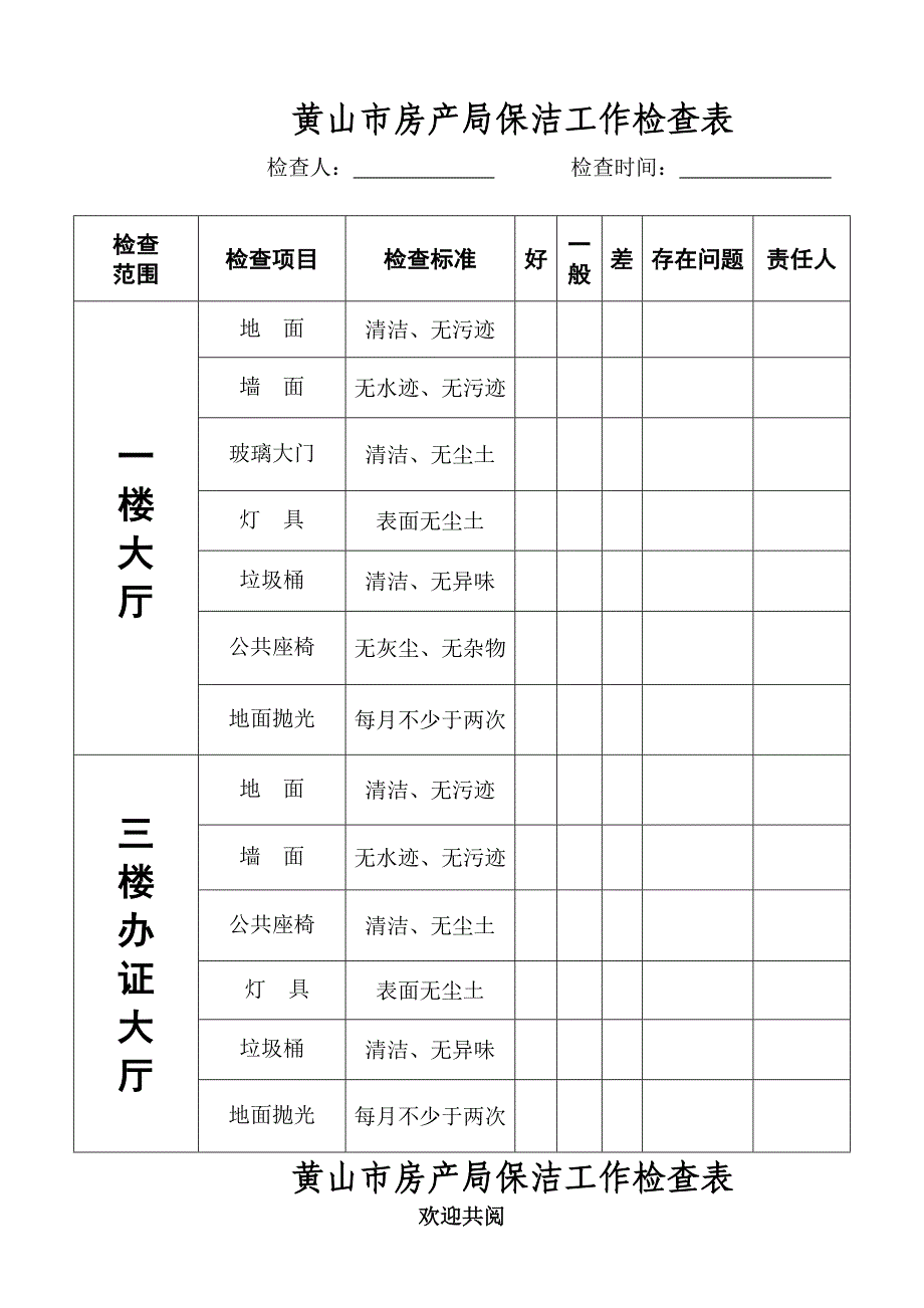 保洁检查表格范本_第2页