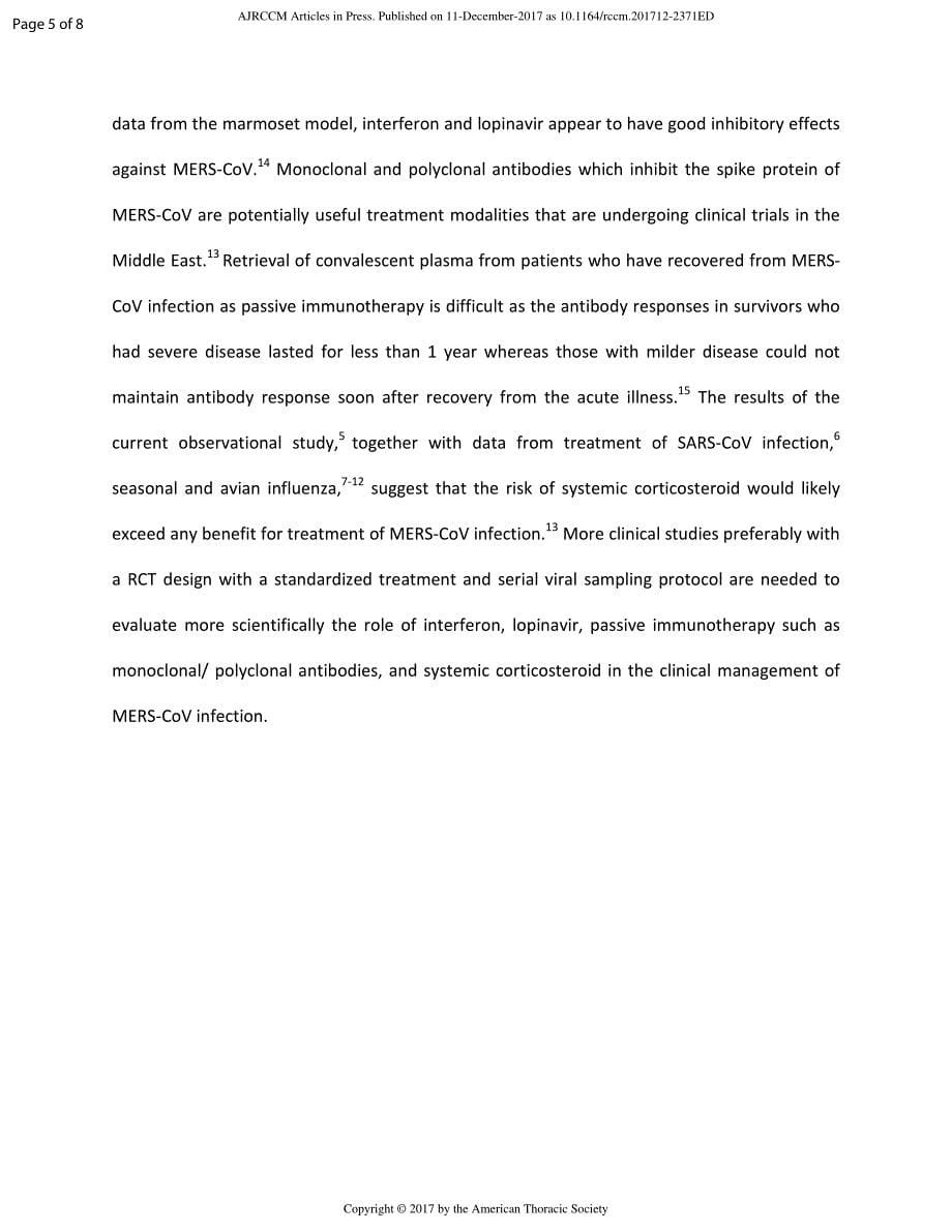 【病毒外文文献】2017 Systemic Corticosteroid Therapy May Delay Viral Clearance in Patients with Middle East Respiratory Syndrome Coronav_第5页