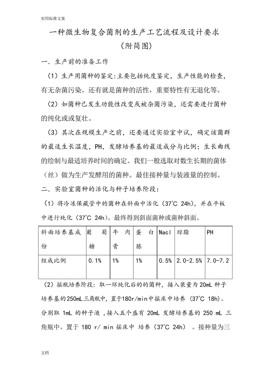 一种微生物复合菌剂地生产实用工艺流程及详细设计要求_第1页