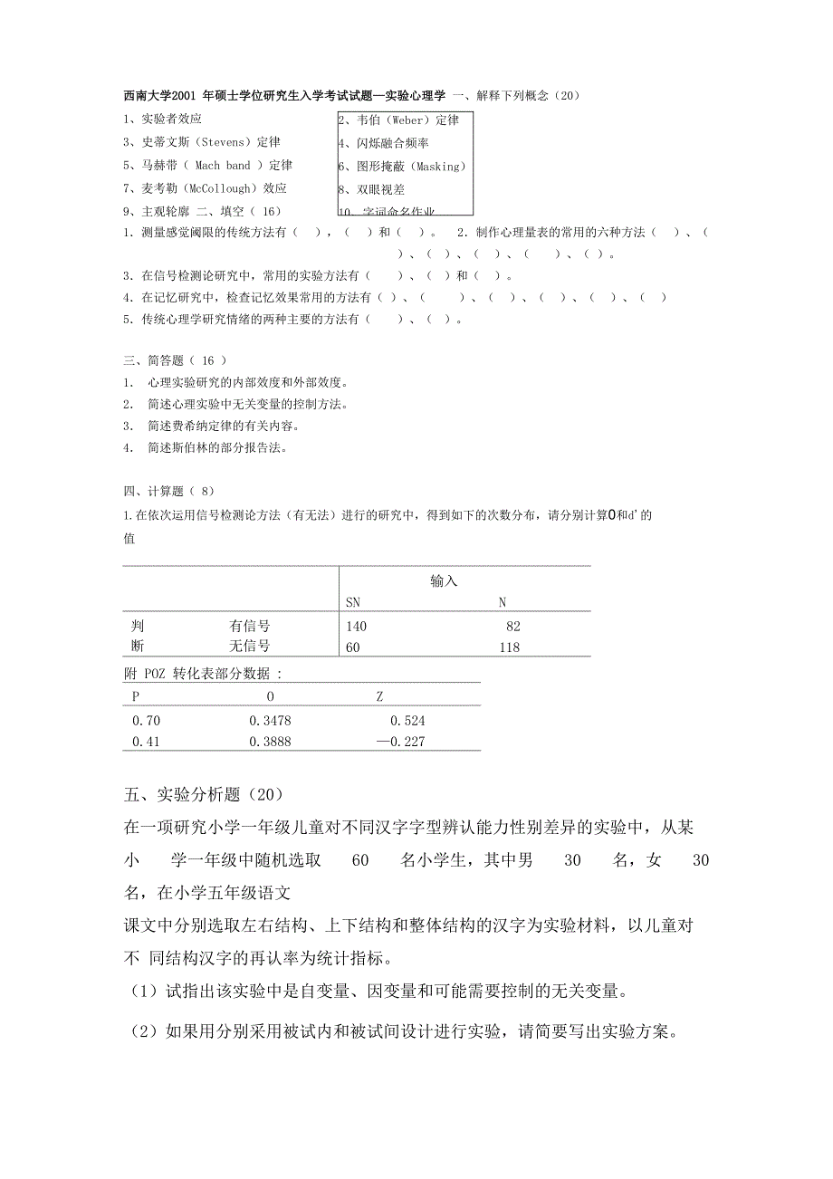 西南大学心理学考研历年真题_第1页