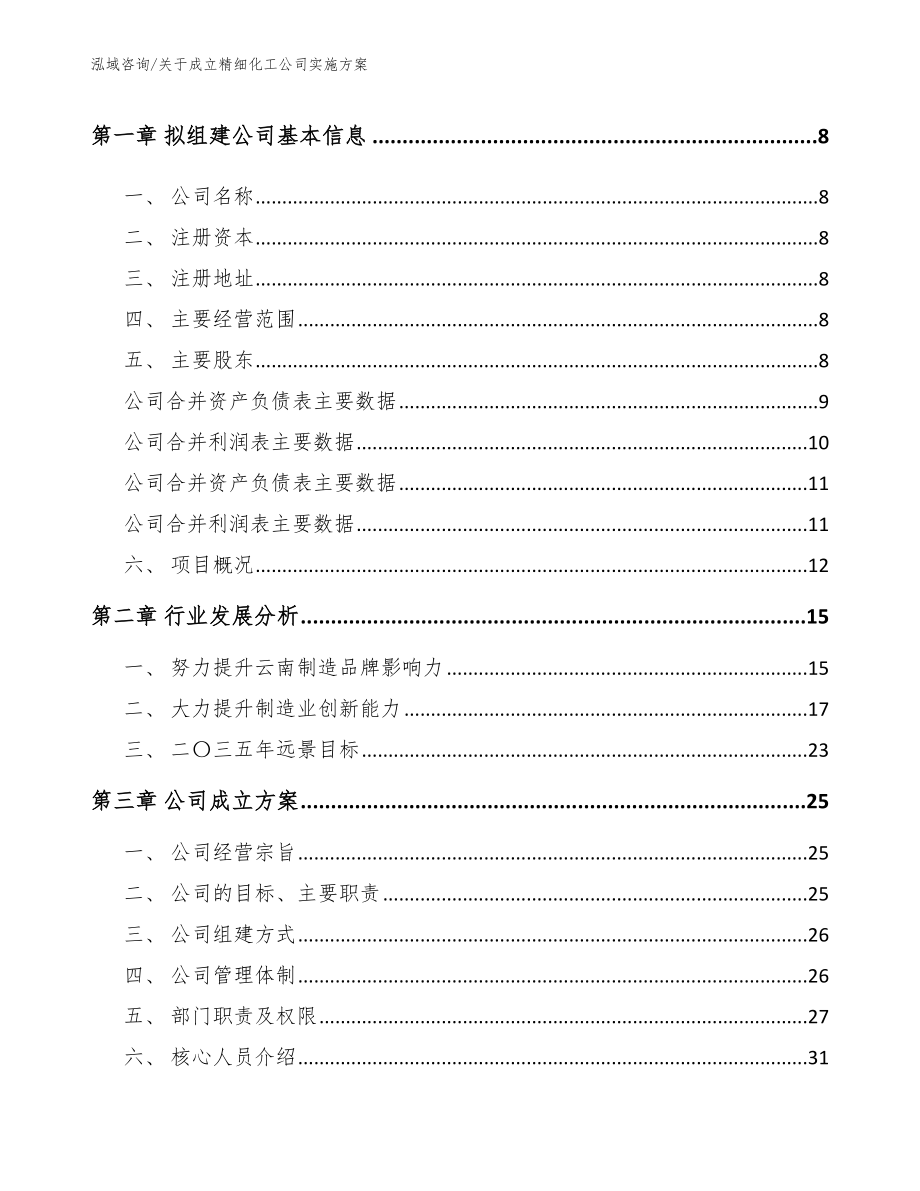 关于成立精细化工公司实施方案_模板范本_第3页