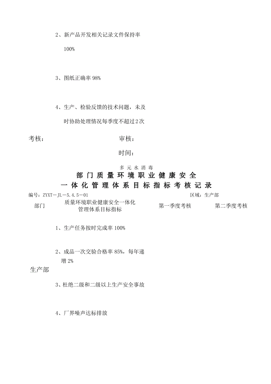 01(部门质量环境职业健康安全一体化管理体系目标指标考核记录)__第2页