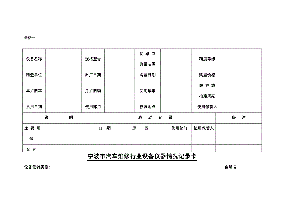 宁波市汽车维修行业设备仪器台帐 表格式样_第3页