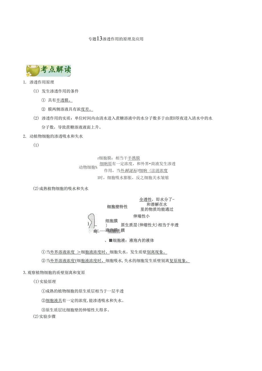 专题13渗透作用的原理及应用考点知识点大全_第1页