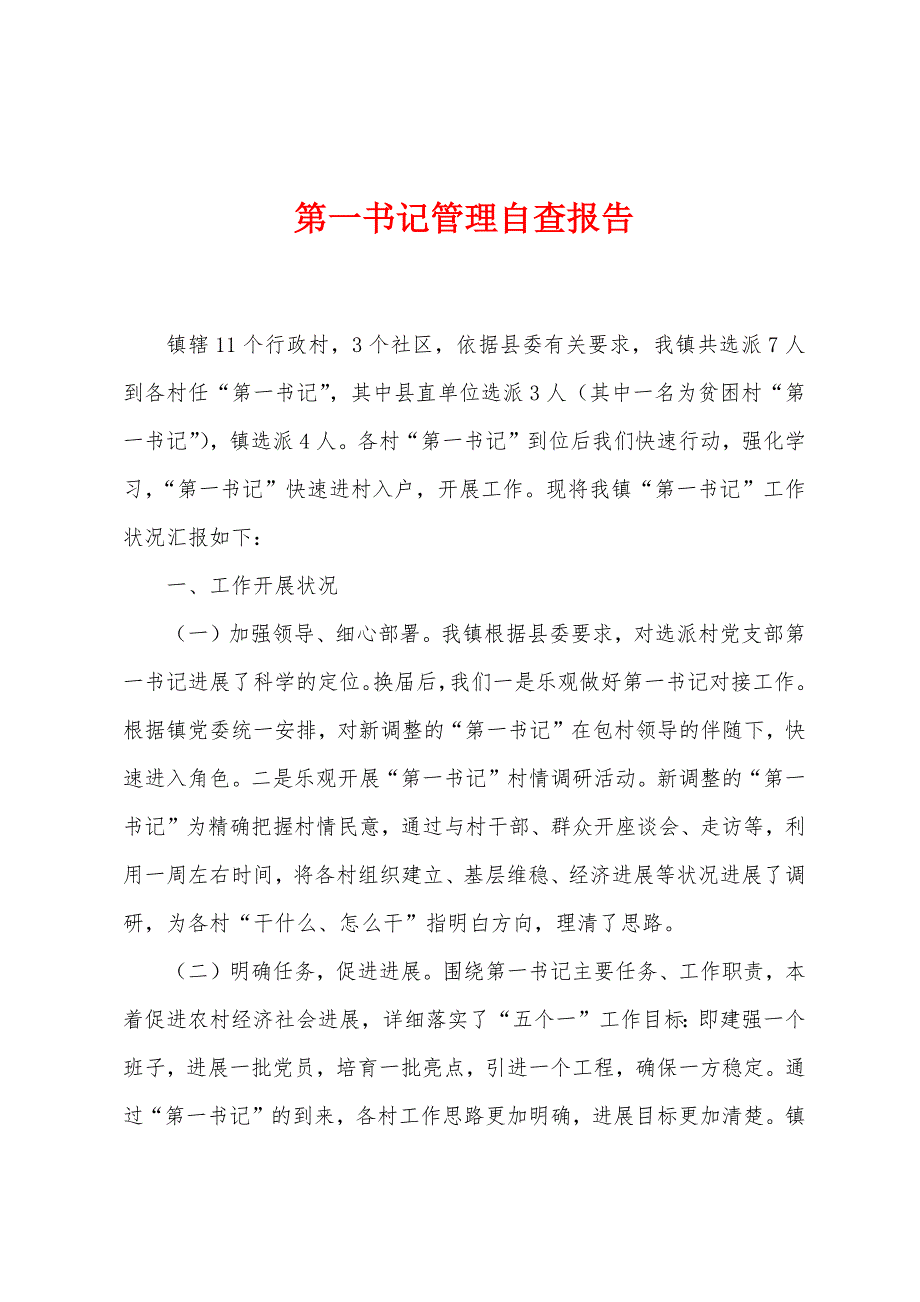 第一书记管理自查报告.docx_第1页