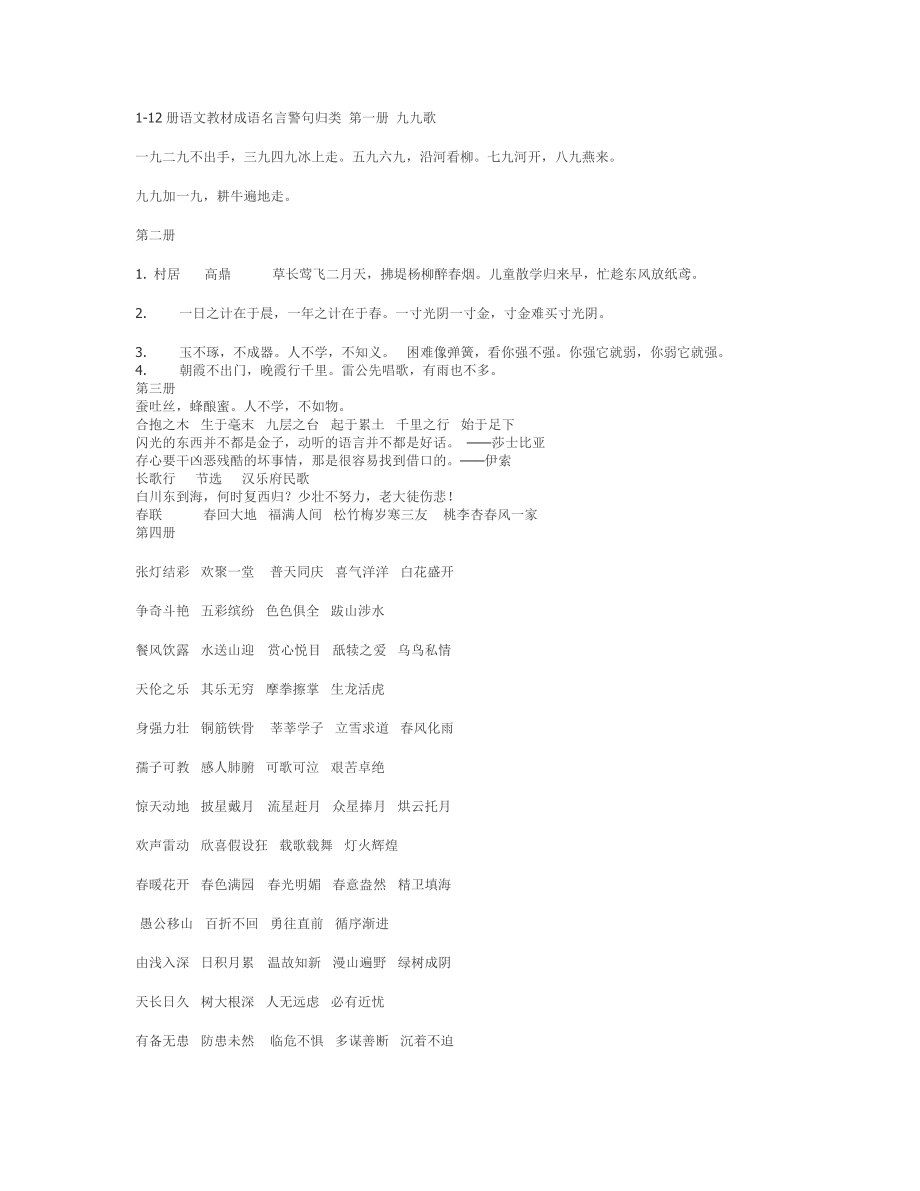 112册语文教材成语名言警句归类_第1页