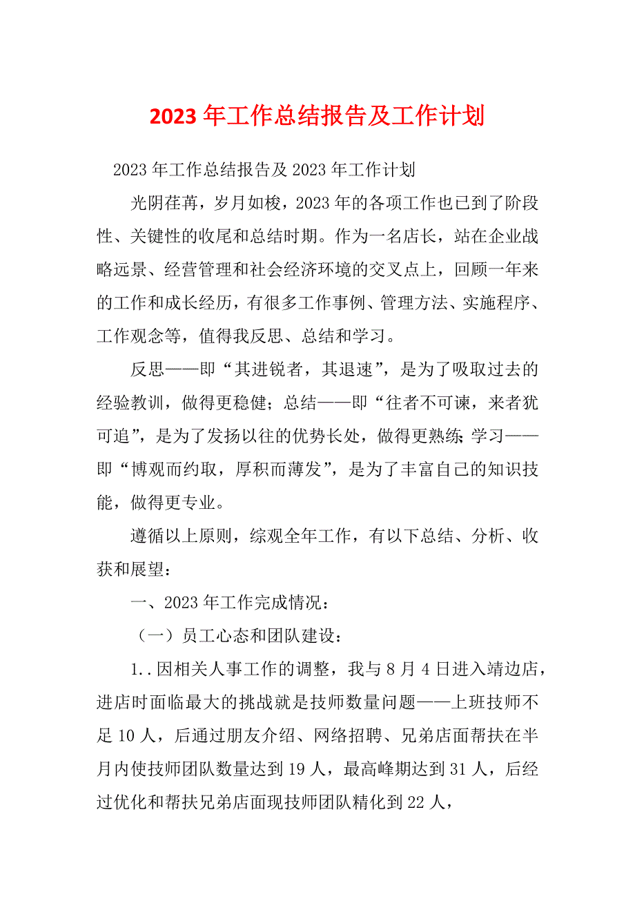 2023年工作总结报告及工作计划_第1页