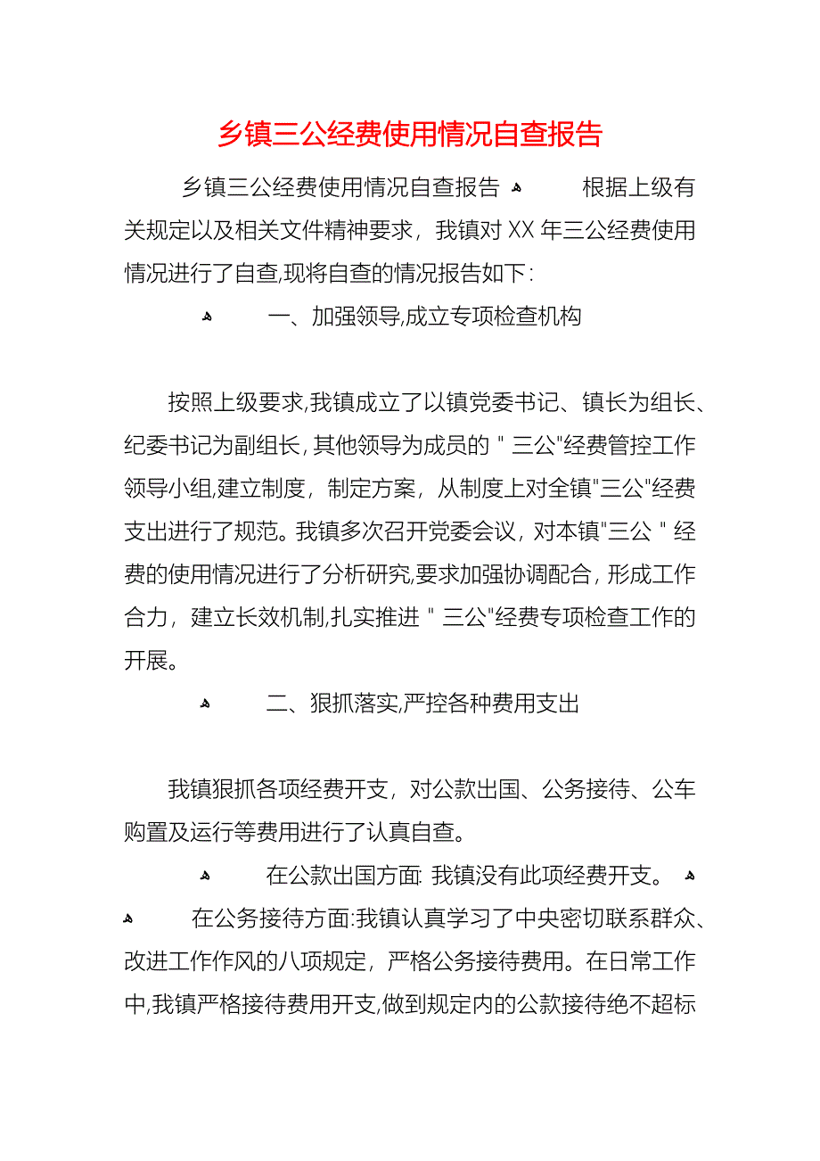 乡镇三公经费使用情况自查报告_第1页