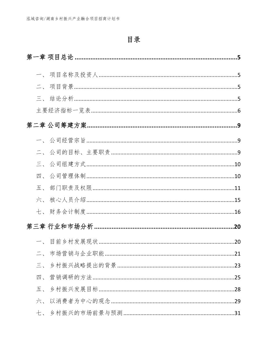 湖南乡村振兴产业融合项目招商计划书模板_第1页