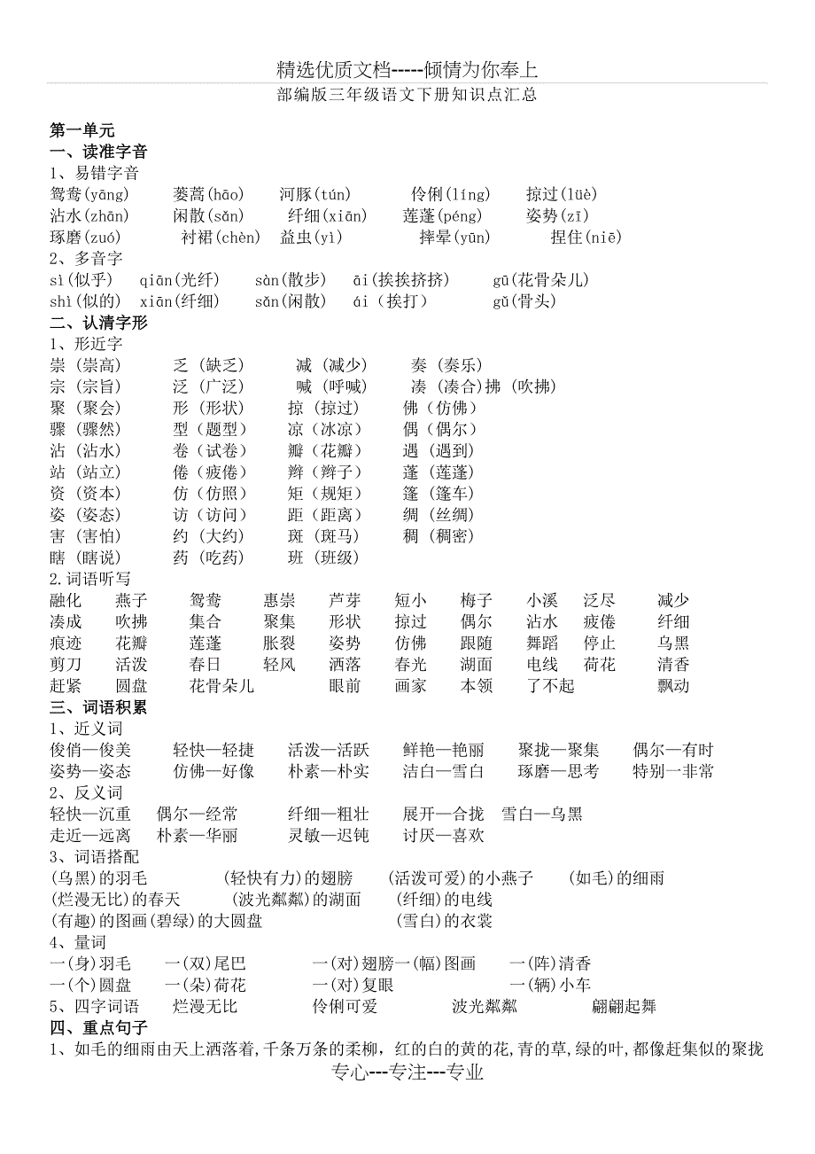 部编版三年级语文下册知识点汇总(共11页)_第1页