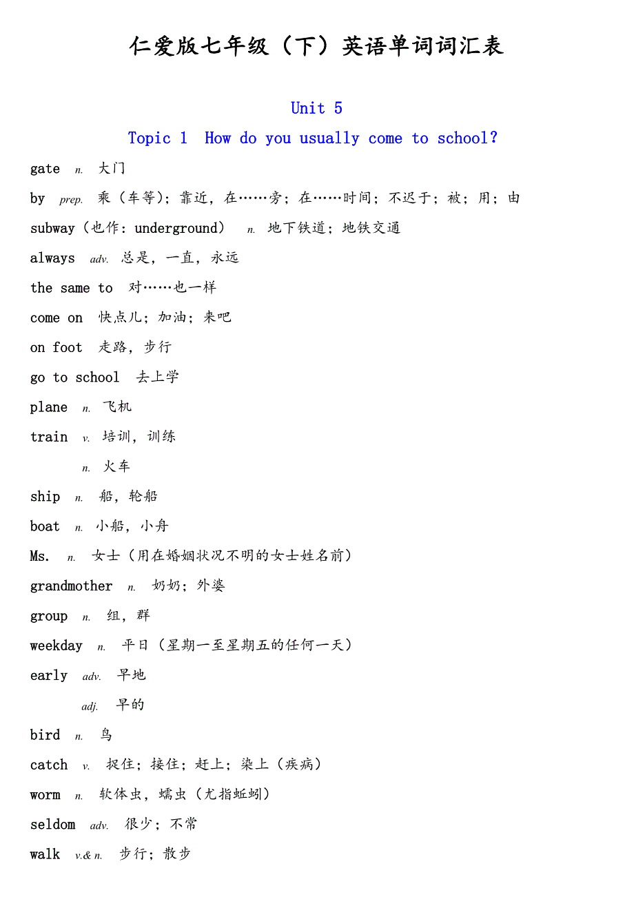 仁爱版七年级(下)英语单词词汇表_第1页