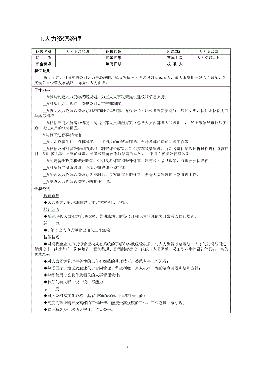 职位说明书范本大全12个人力资源管理职位_第3页