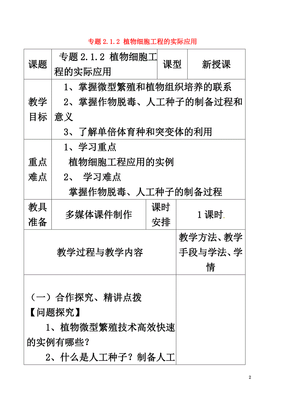 广东省揭阳市高中生物专题2细胞工程2.1植物细胞工程的实际应用（第2课时）教案新人教版选修3_第2页