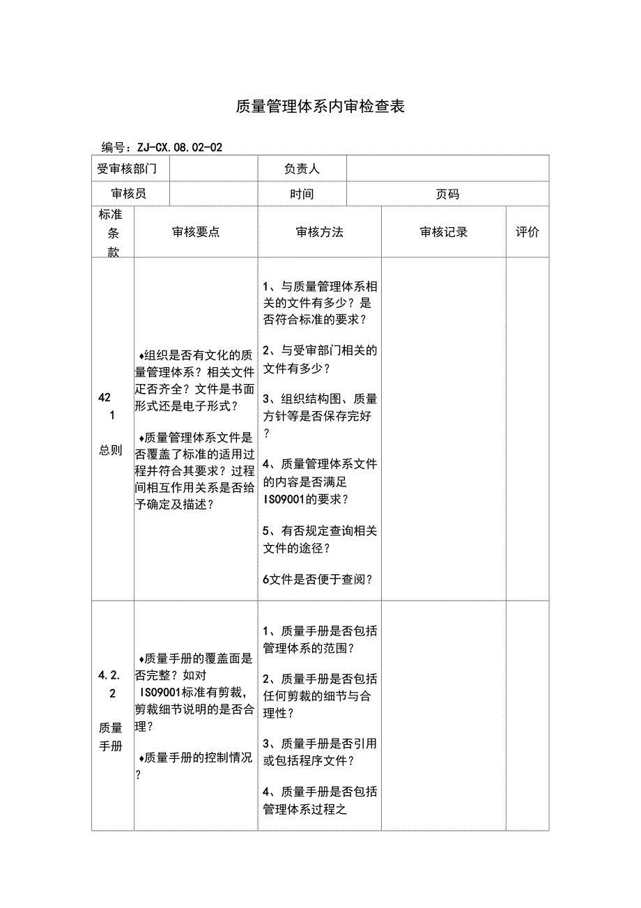 ISO质量管理体系内审检查表_第1页