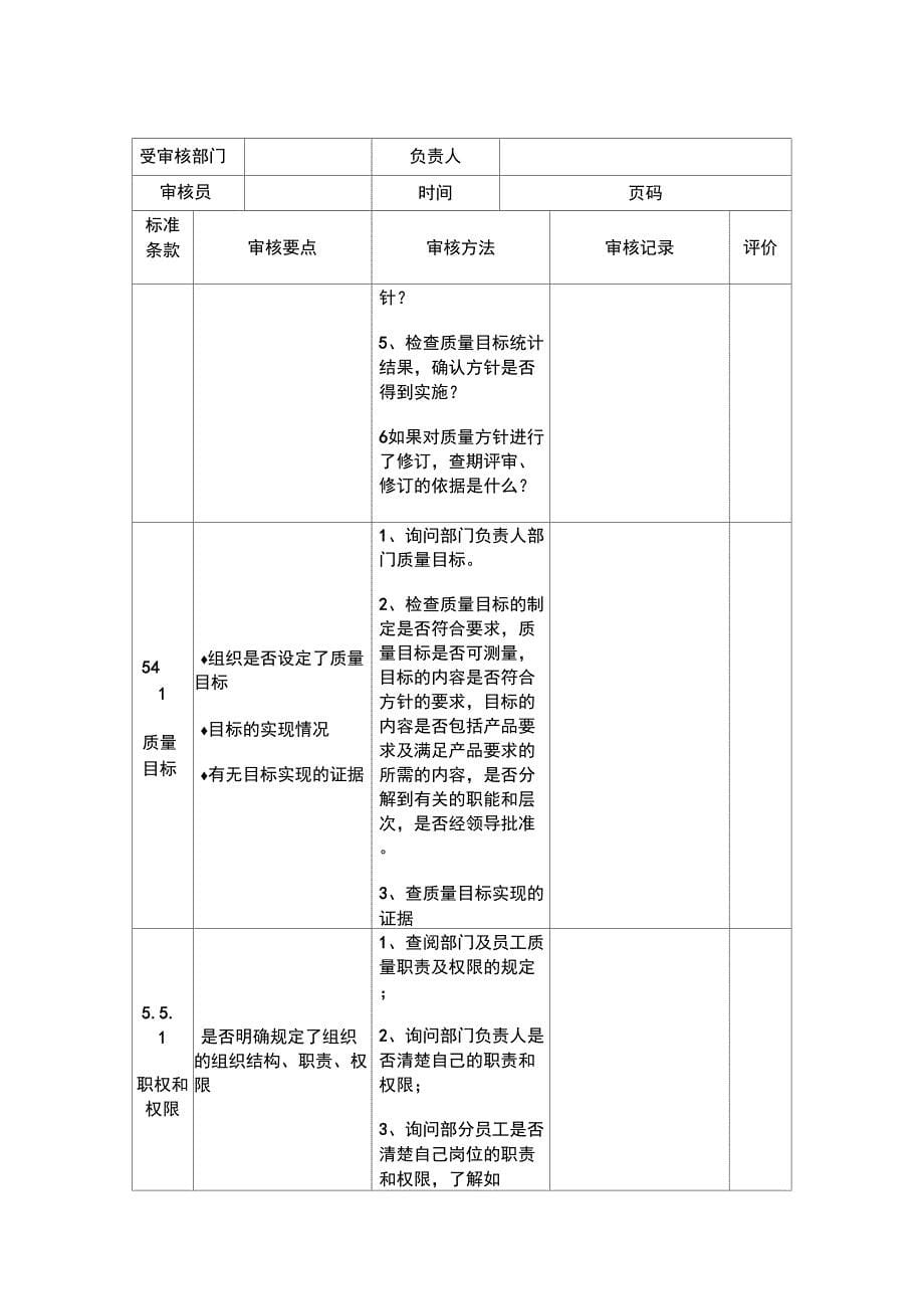 ISO质量管理体系内审检查表_第5页