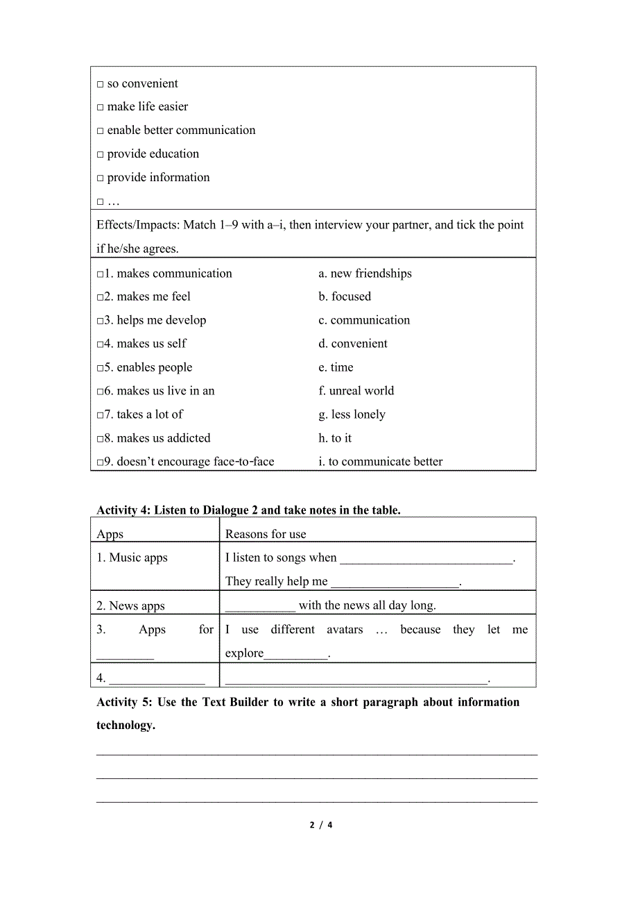 北师大版高一英语必修第二册Unit4_Topic_Talk_导学案_第2页