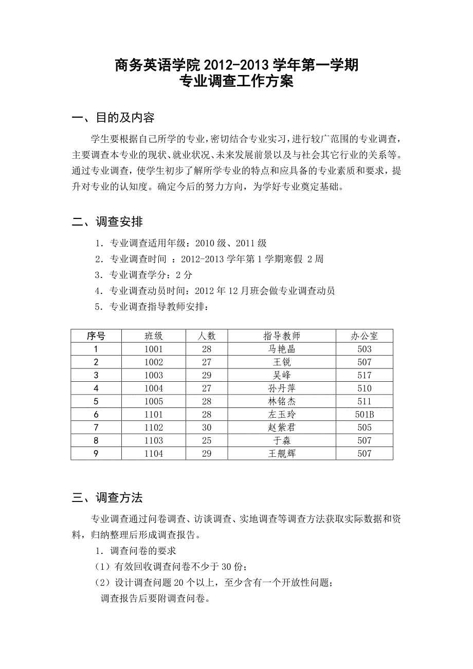 商务英语学院专业调查工作方案_第1页