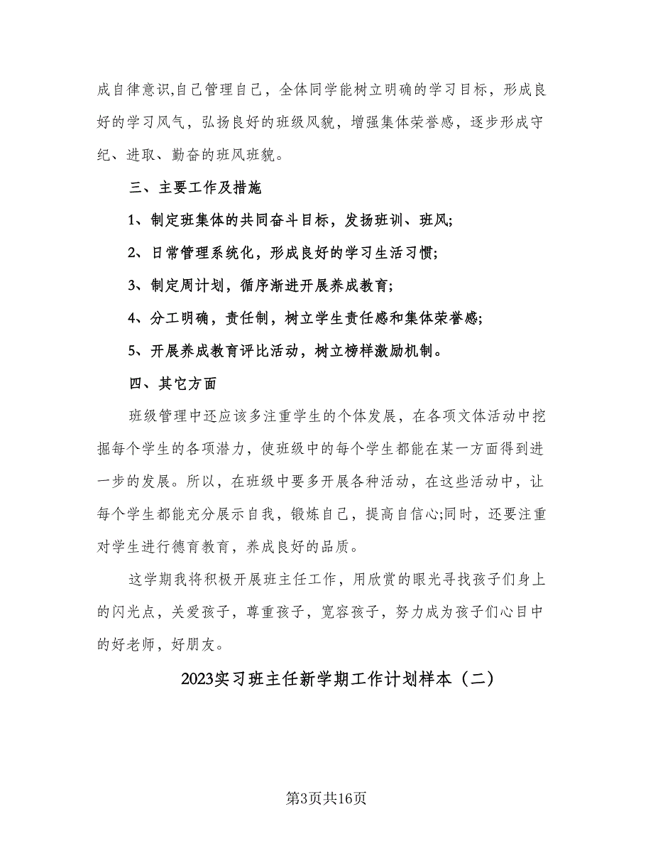 2023实习班主任新学期工作计划样本（五篇）.doc_第3页