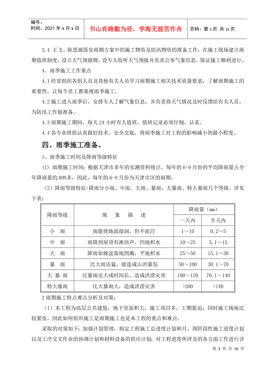 天津合生国际大厦二期工程雨季施工方案_第4页