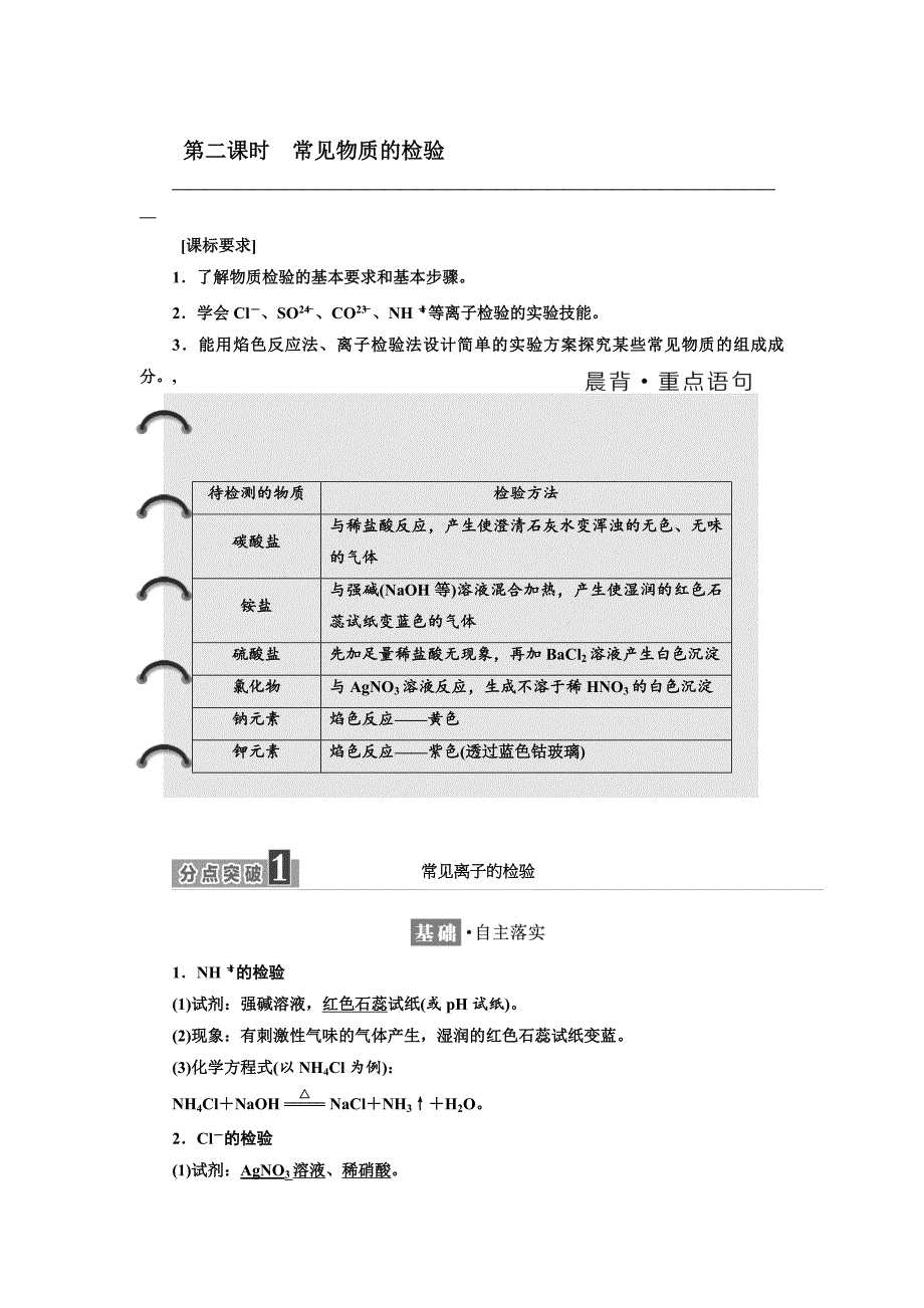 高中苏教版化学必修1教学案：专题1 第二单元 第二课时　常见物质的检验 Word版含答案_第1页