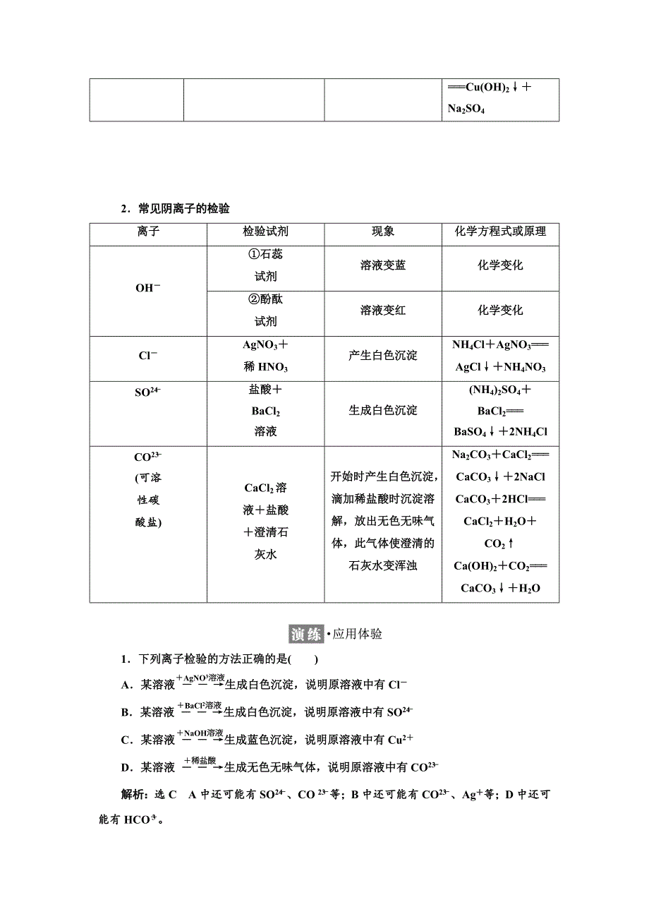 高中苏教版化学必修1教学案：专题1 第二单元 第二课时　常见物质的检验 Word版含答案_第3页