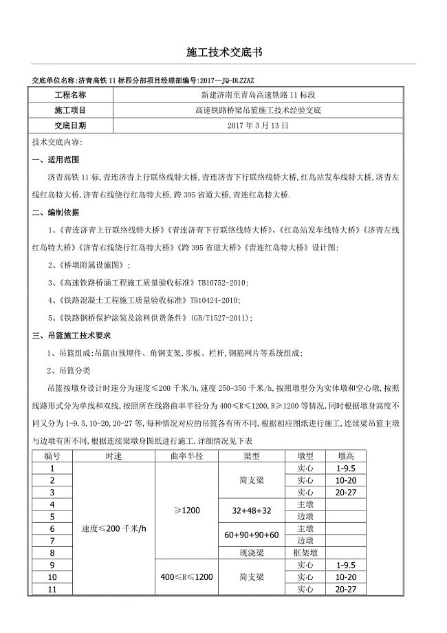 高速铁路桥梁吊篮施工技术经验交底[全面]