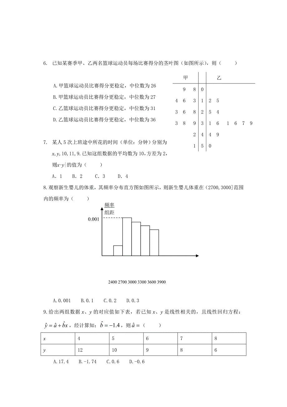 人教A版必修三第二章《统计》单元测试卷B(含答案)_第2页