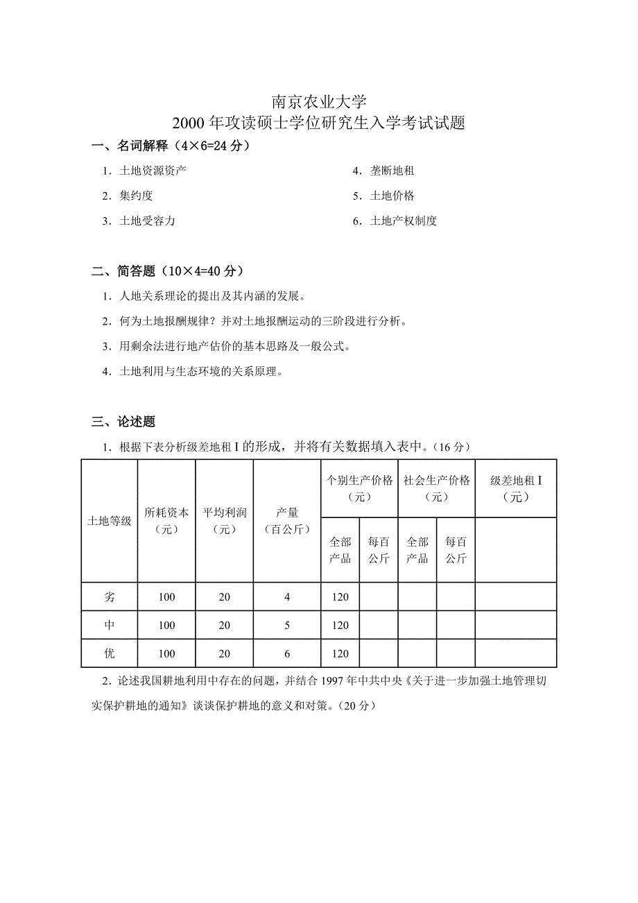 南京农业大学近几年土地经济学考研真题_第2页