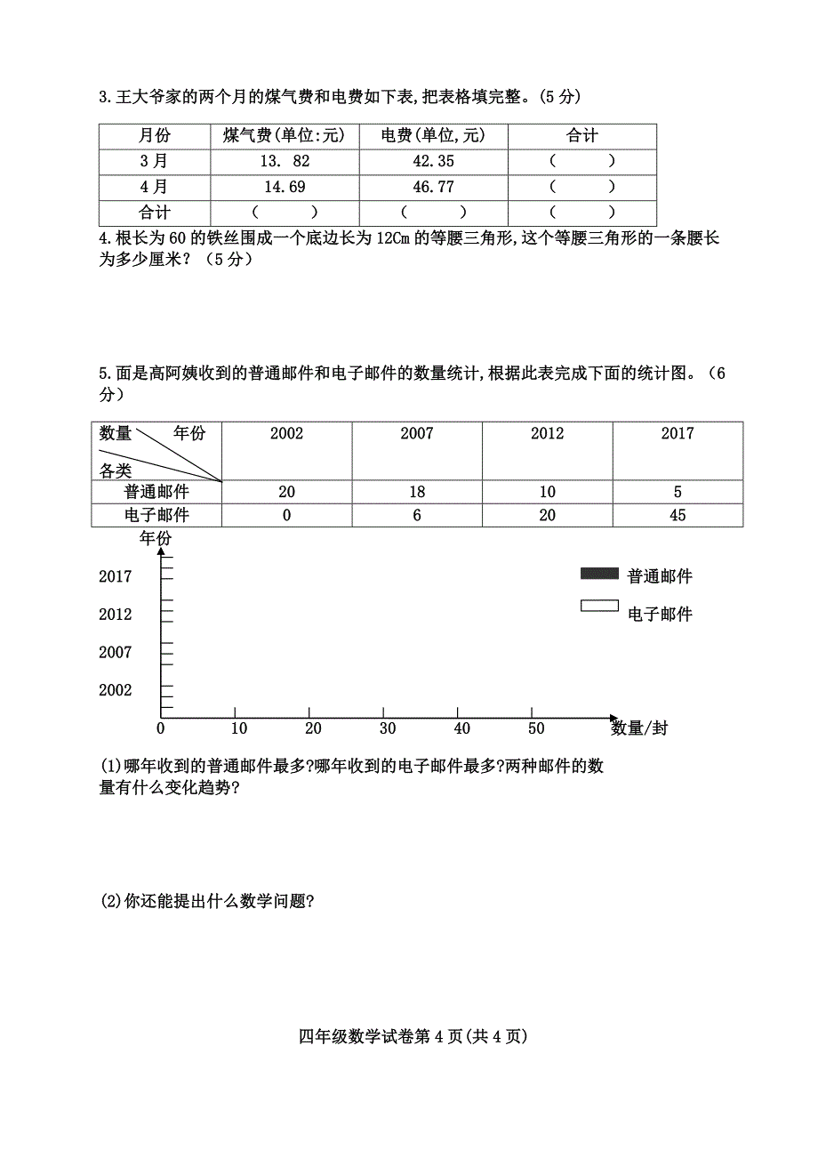 2017-2018四年级下册数学期末试卷_第4页