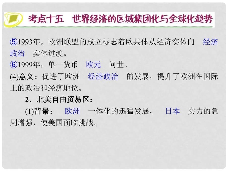 江苏省高考历史复习 第8单元 考点15 世界经济的区域集团化与全球化趋势 必修2_第5页