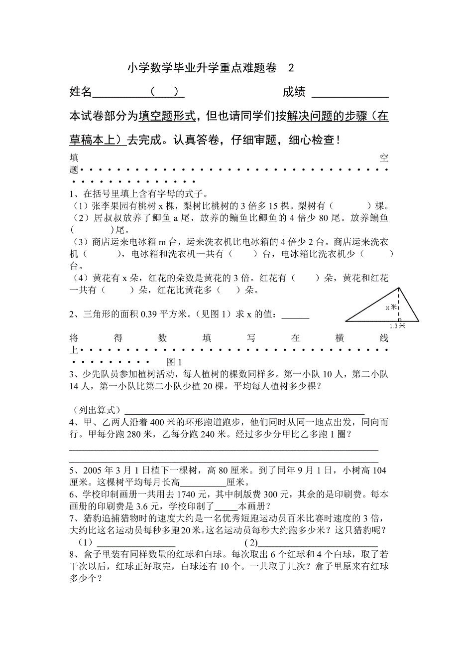 小学数学小升初测试卷_第1页