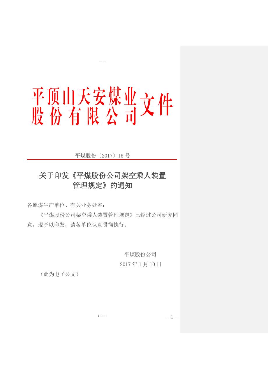 架空乘人装置管理规定-(平煤股份〔2017〕16号)..doc_第1页