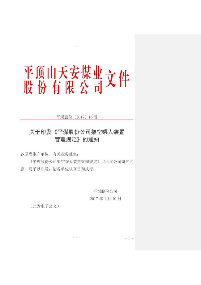 架空乘人装置管理规定-(平煤股份〔2017〕16号)..doc