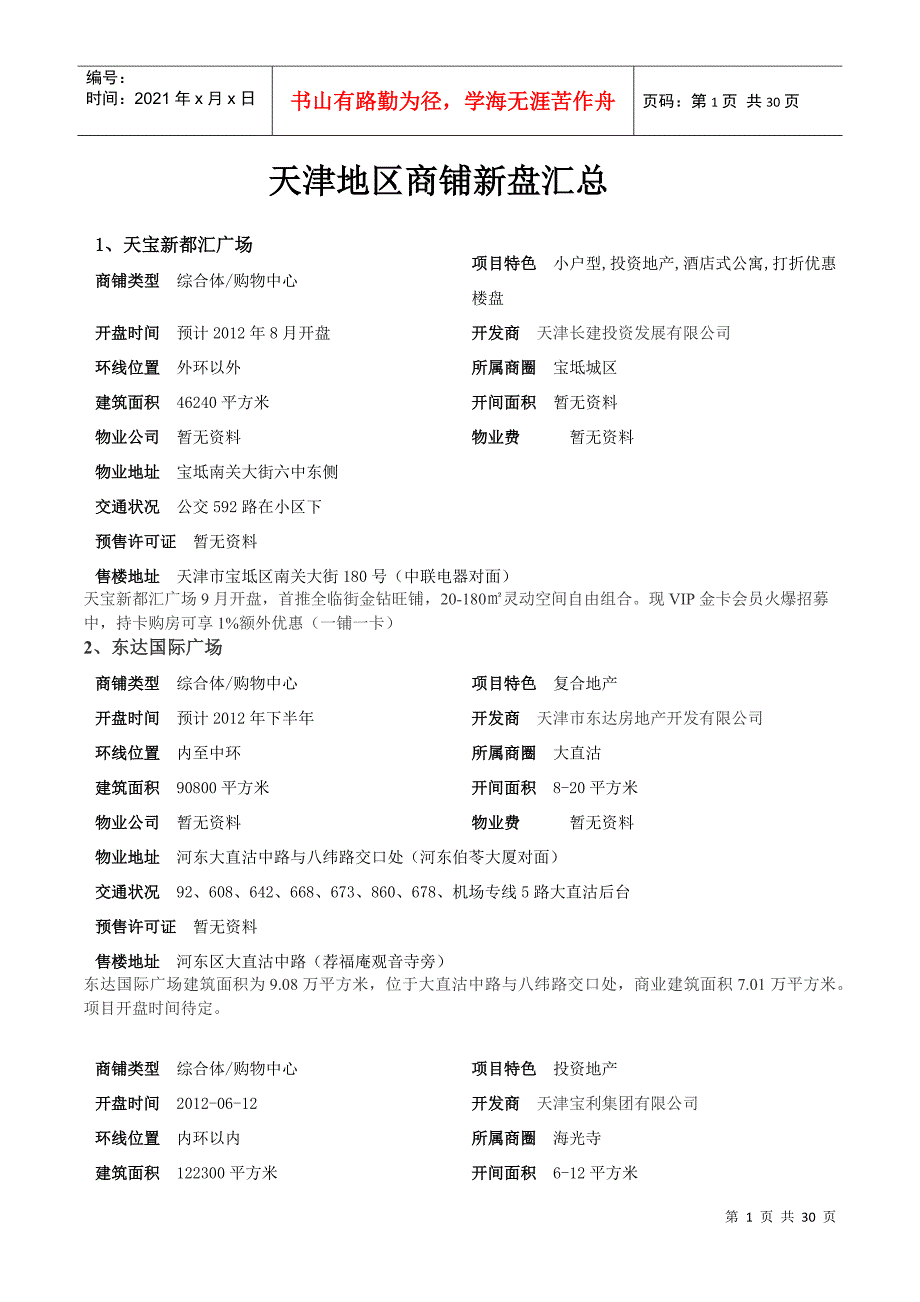 天津地区商铺汇总_第1页