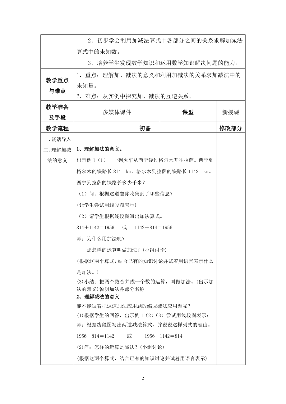 新审定人教版四年级数学下册教案全册_第2页