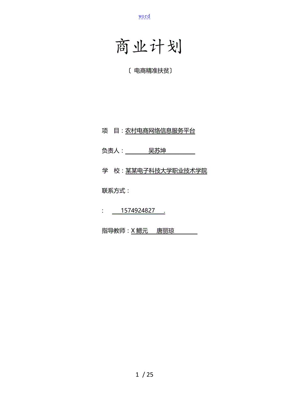 互联网农村电商信息服务平台策划书_第1页