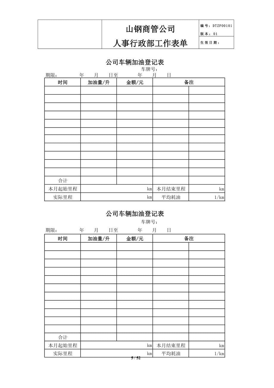 某某公司人事行政部工作表单_第5页