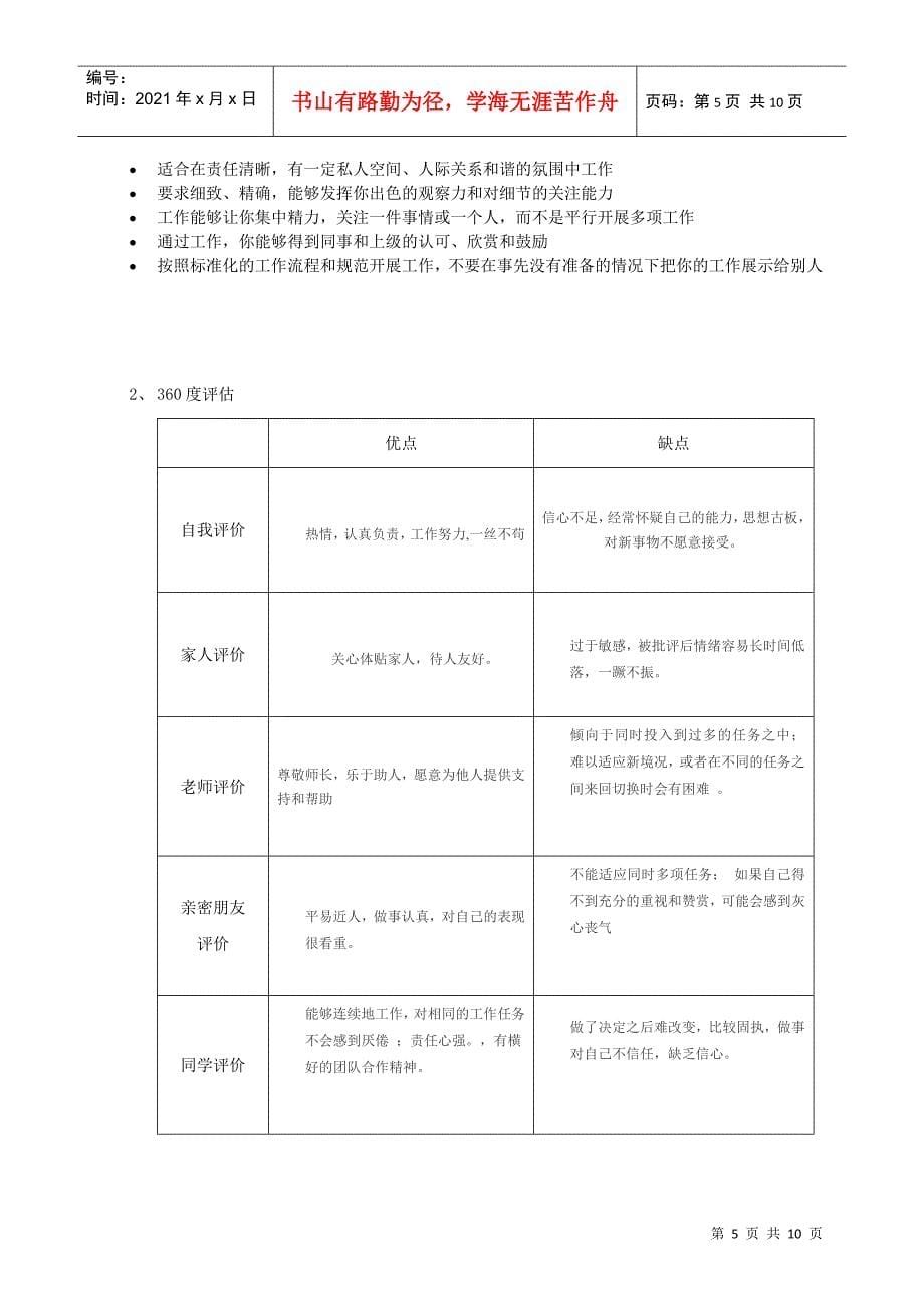 职业生涯规划书(英语专业范本)_第5页