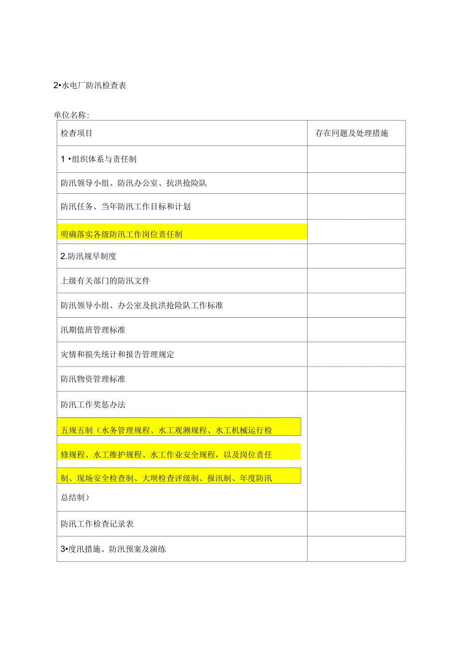 防洪防汛迎峰度夏专项安全检查表水工_第1页