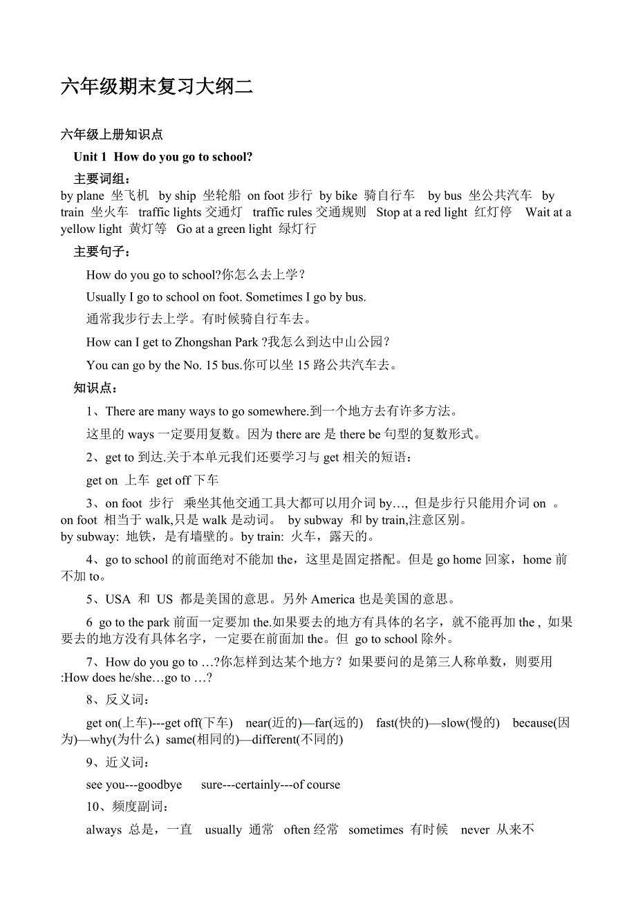 六年级英语上册知识点_第1页